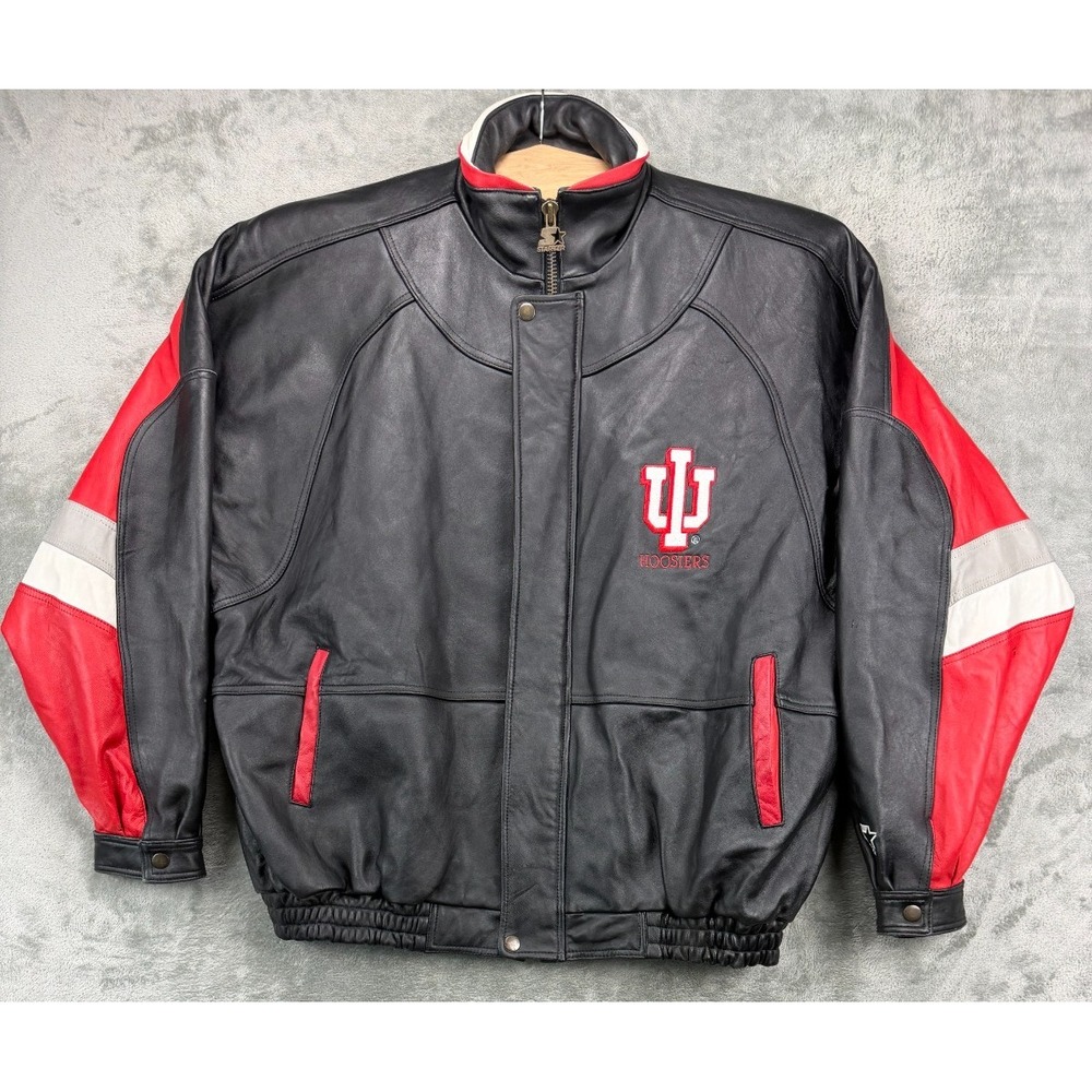 VTG Starter Men's Indiana Hoosiers Varsity Leather Jacket 3XL Black